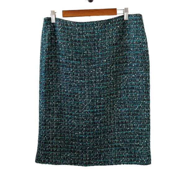 Talbots Tweed Wool Blend Pencil Skirt In Black & Green Size 12P - Picture 1 of 12